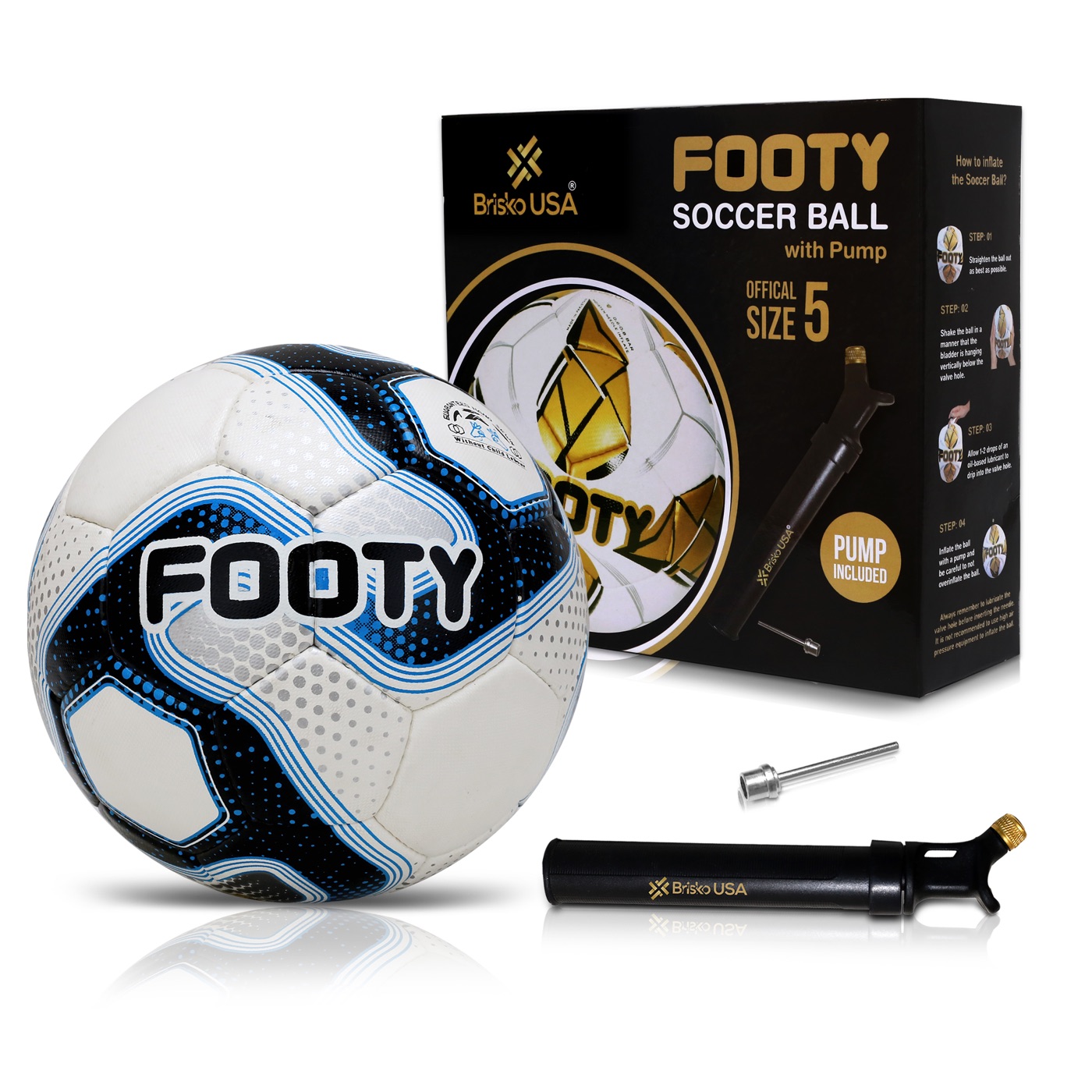 Footy Vortex soccer ball with retail box and included pump