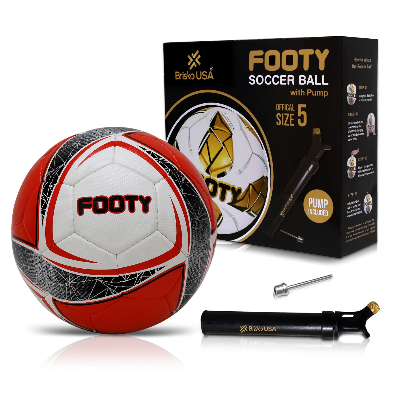 Footy Blaze soccer ball with retail box and included pump